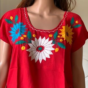 Multi Colored Floral Embroidered Mexican Blouse